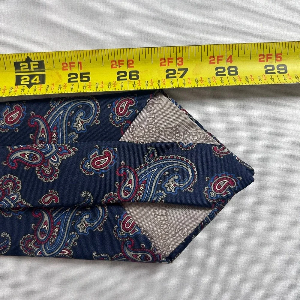Christian Dior Necktie Mens Navy Blue Paisley 100% Silk Woven Italy Made in USA